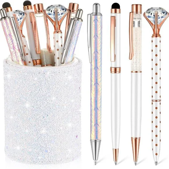 NWT Sparkling Bling Glitter Cup With 8 Ballpoint Pen Set Desk Set + FREE Gift - Picture 9 of 9